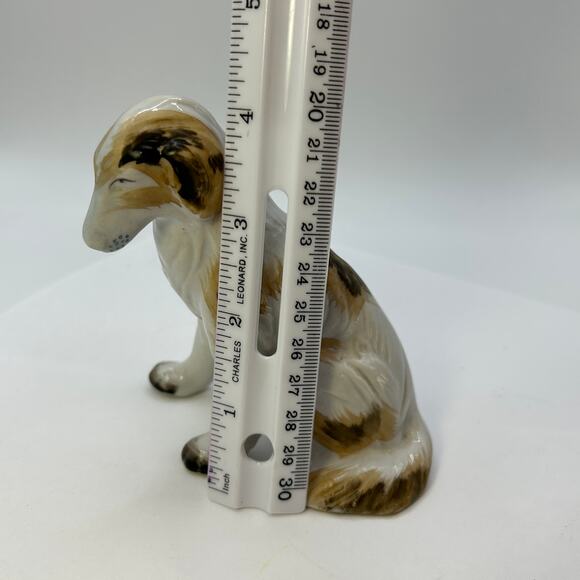 Vintage Ceramic Dog Russian Wolfhound Borzoi Dog 4 1/4" Tall White Brown Tan - Picture 2 of 8